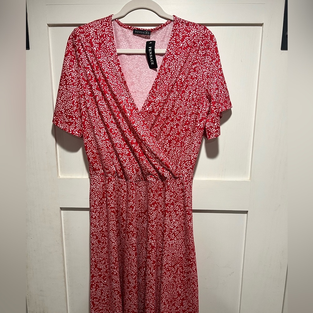 Red and White Patterned Summer Midi Dress